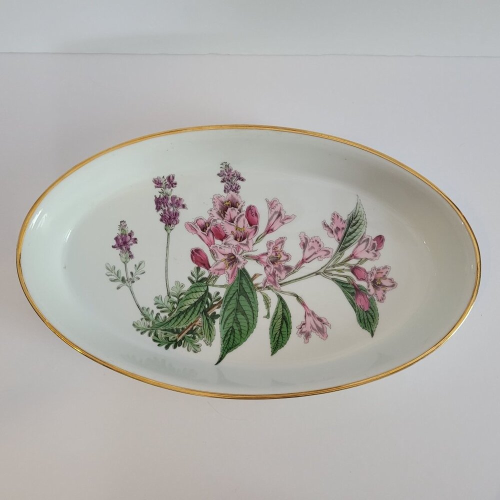 Vintage Spode English Oval Floral Casserole Dish With Gold Trim